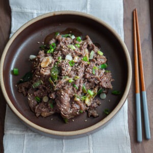 Bulgogi made with classic Korean recipe served in a bowl.