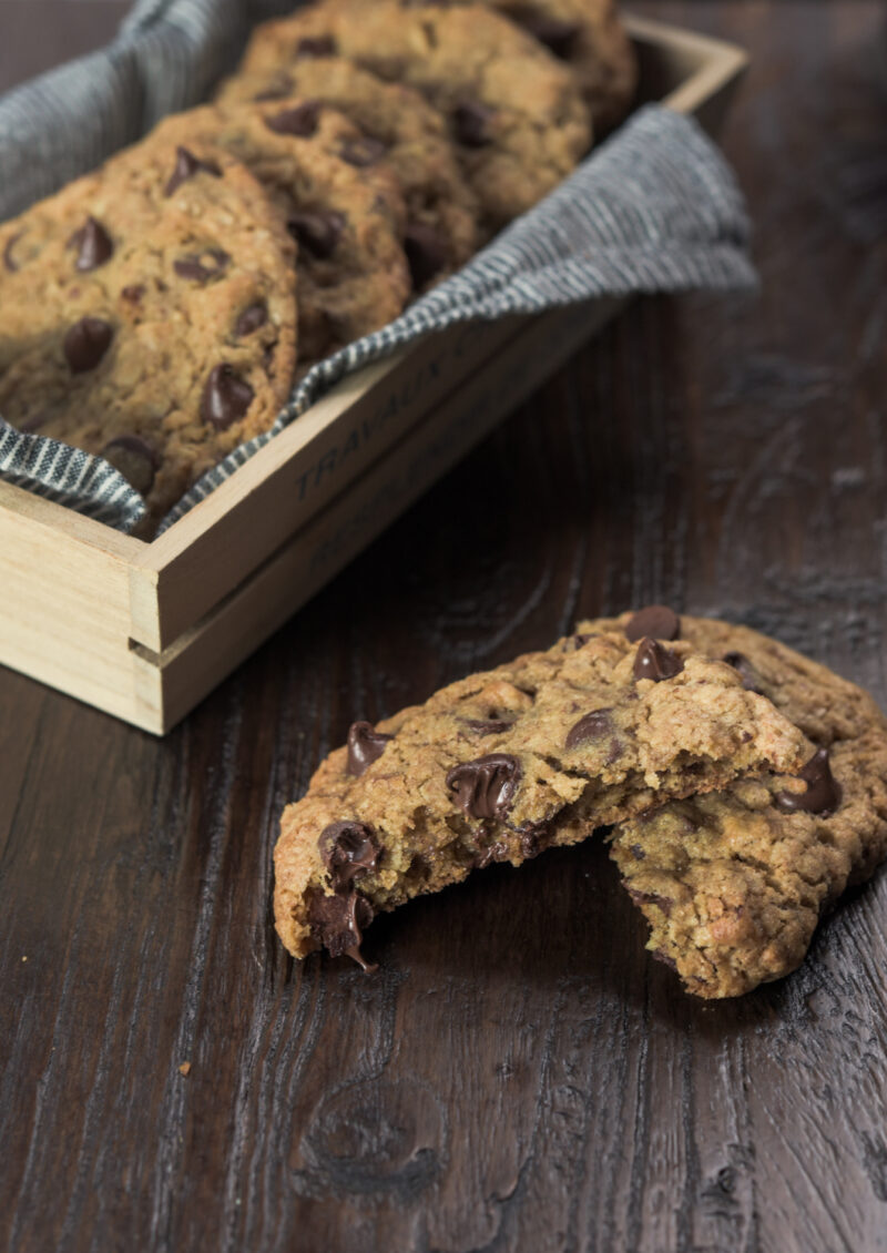 chocolate chip is still warm and gooey in the cookie.