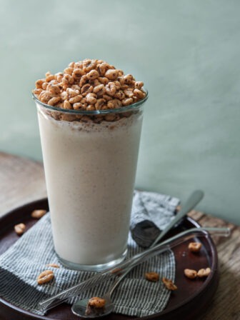 Jolly pong shake (cereal milkshake) made with Korean puffed wheat cereal.