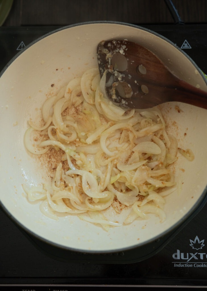 Onion mixture lightly browned in butter.