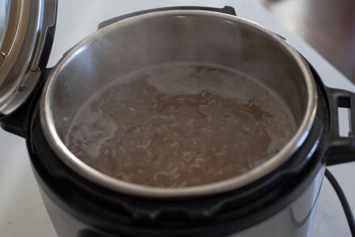 Fermented barley malt water and rice  boiling in the instant pot.