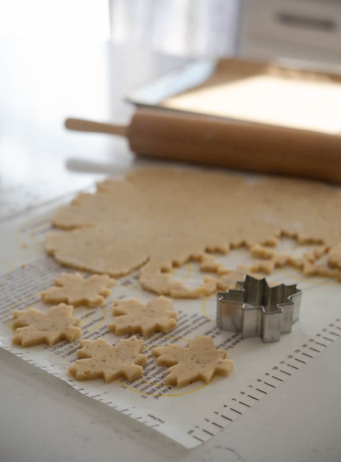 Maple Walnut Cutout Cookie dough are rolled and cut out with a cookie cutter