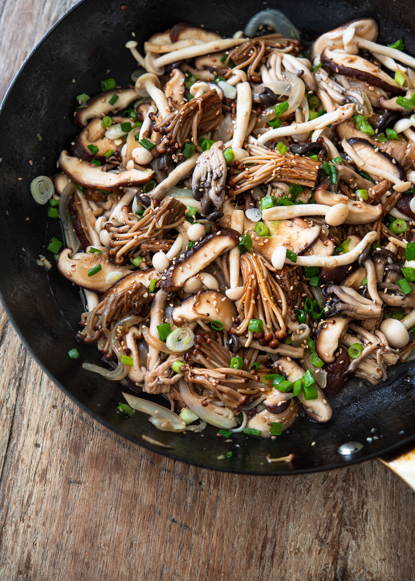 Mushroom stir-fry in a skillet.