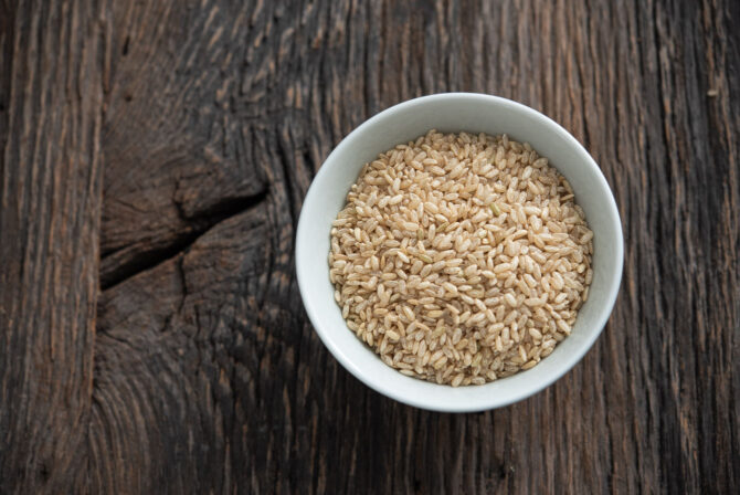 Korean brown rice holds rice bran and germ tacked with the grain