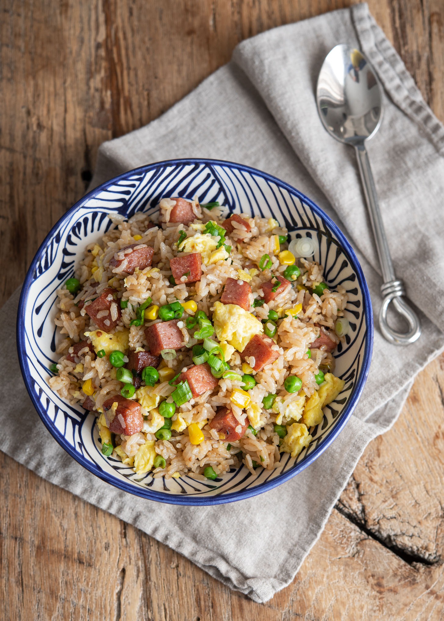 Spam fried rice is ready to serve.