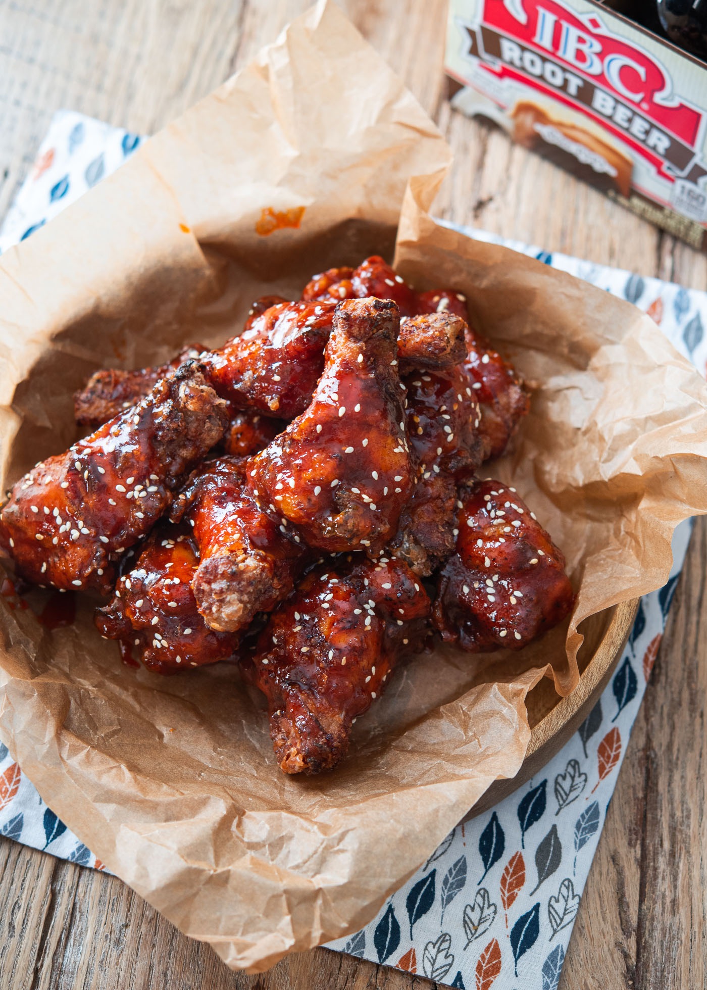 Korean fried chicken wings coated with spicy gochujang sauce.